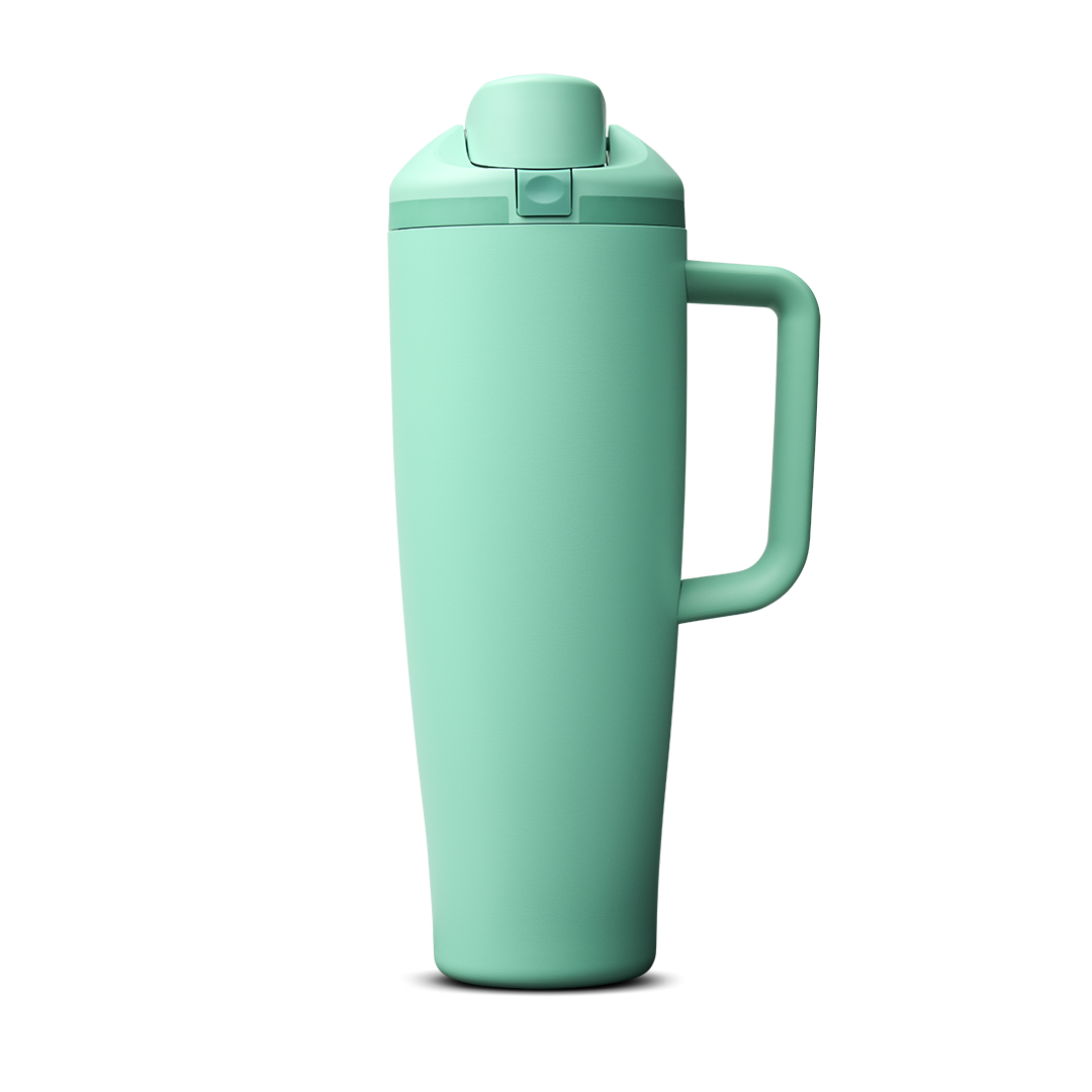FreeSip Tumbler 40oz 90s Kid, bright teal/mint green body with matching lid and handle