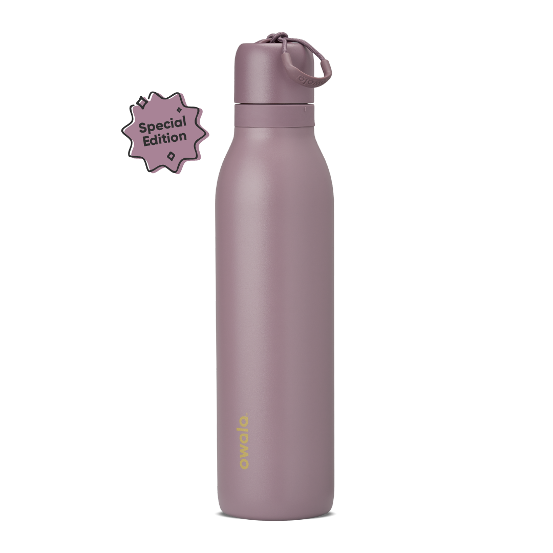 FreeSip Twist 24oz in Spring Revival, dusty mauve-lavender insulated water bottle with matching soft purple twist cap and purple carry loop