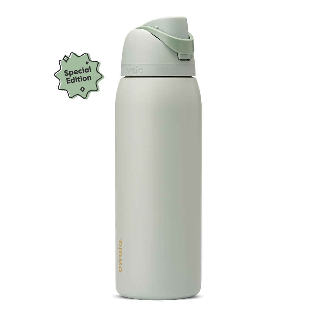 FreeSip 40oz Summer Paradise; soft sage green body with matching sage flip cap and carry loop