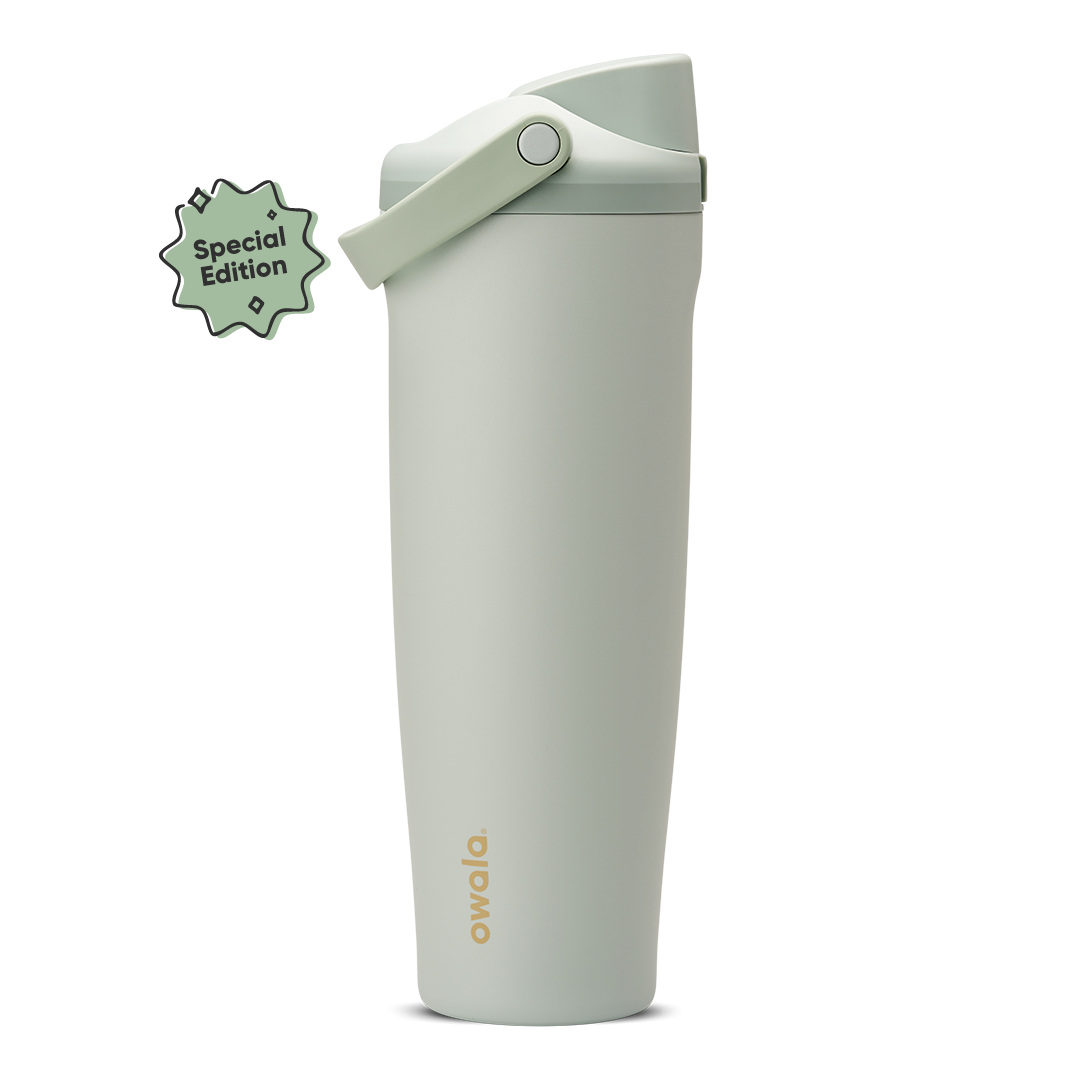 FreeSip Sway 40oz Summer Paradise; soft sage green body with matching sage flip cap and carry loop