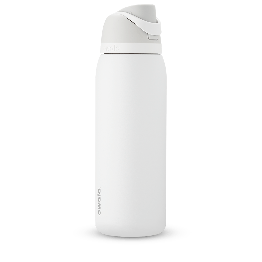 FreeSip 40oz in Shy Marshmallow, soft white body with matching white flip cap, carry loop, and light gray lid